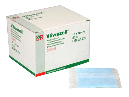 L & R Vliwazell Saugkompresse steril (VPE: 25 Stück) - 10 x 10cm