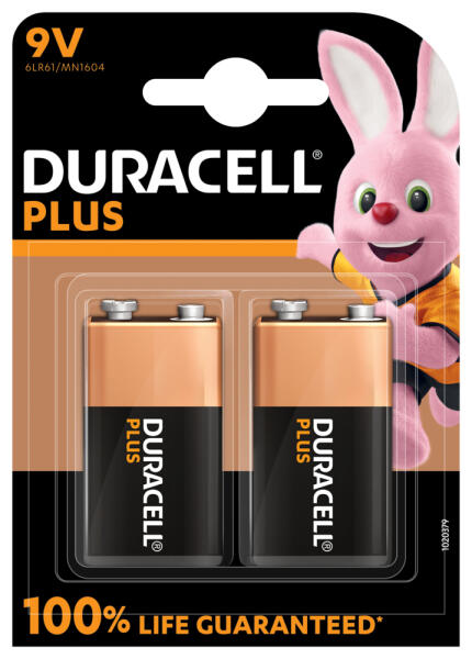 Duracell Plus 9V Alkaline-Batterien - 6LR6 2er Blister