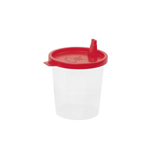Urinbecher mit rotem Schnappdeckel und Tülle - 125 ml l VE: 100 Stück